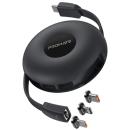 PROMATE 3-in-1 Retractable Magnetic Charging Cable Black 1m (Quiver)