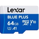 Lexar 64GB Blue Plus MicroSDHC Memory Card (LMSBLPL064G)